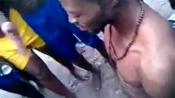Thick African babe fucked outside by the pool