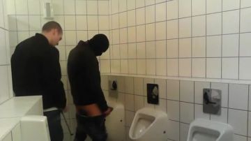 Two studs meet and fuck in the toilet